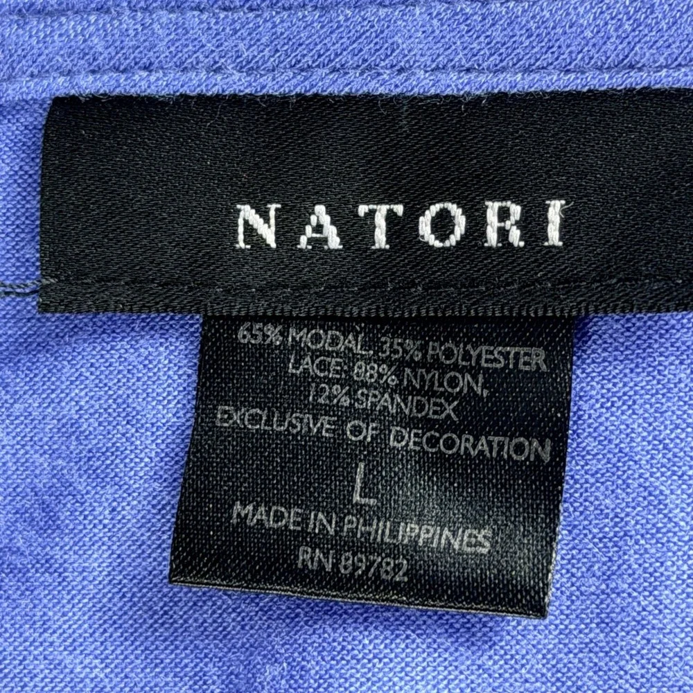 Natori Iris Blue Modal Lace Trim Maxi Nightgown Sleep Dress M73084 Large NWT